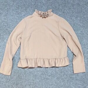 CODE MODE Womens Ruffle High Neck Blouse Blush Pink Long Sleeve‎ Top Medium